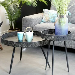 Table basse métal noir motifs ajourés grand modèle