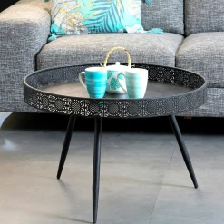 Table basse métal noir motifs ajourés grand modèle
