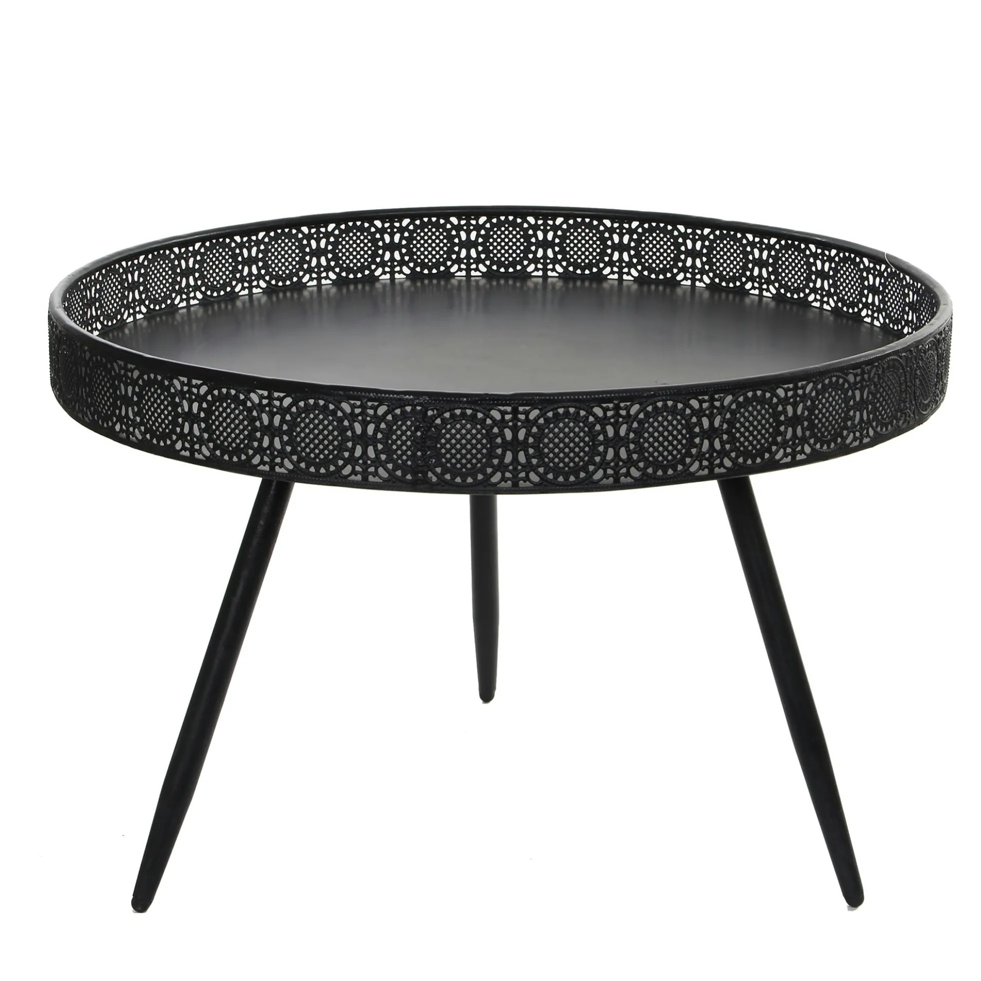 Table basse métal noir motifs ajourés grand modèle