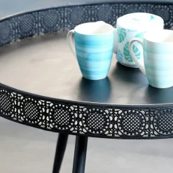 Table basse métal noir motifs ajourés grand modèle