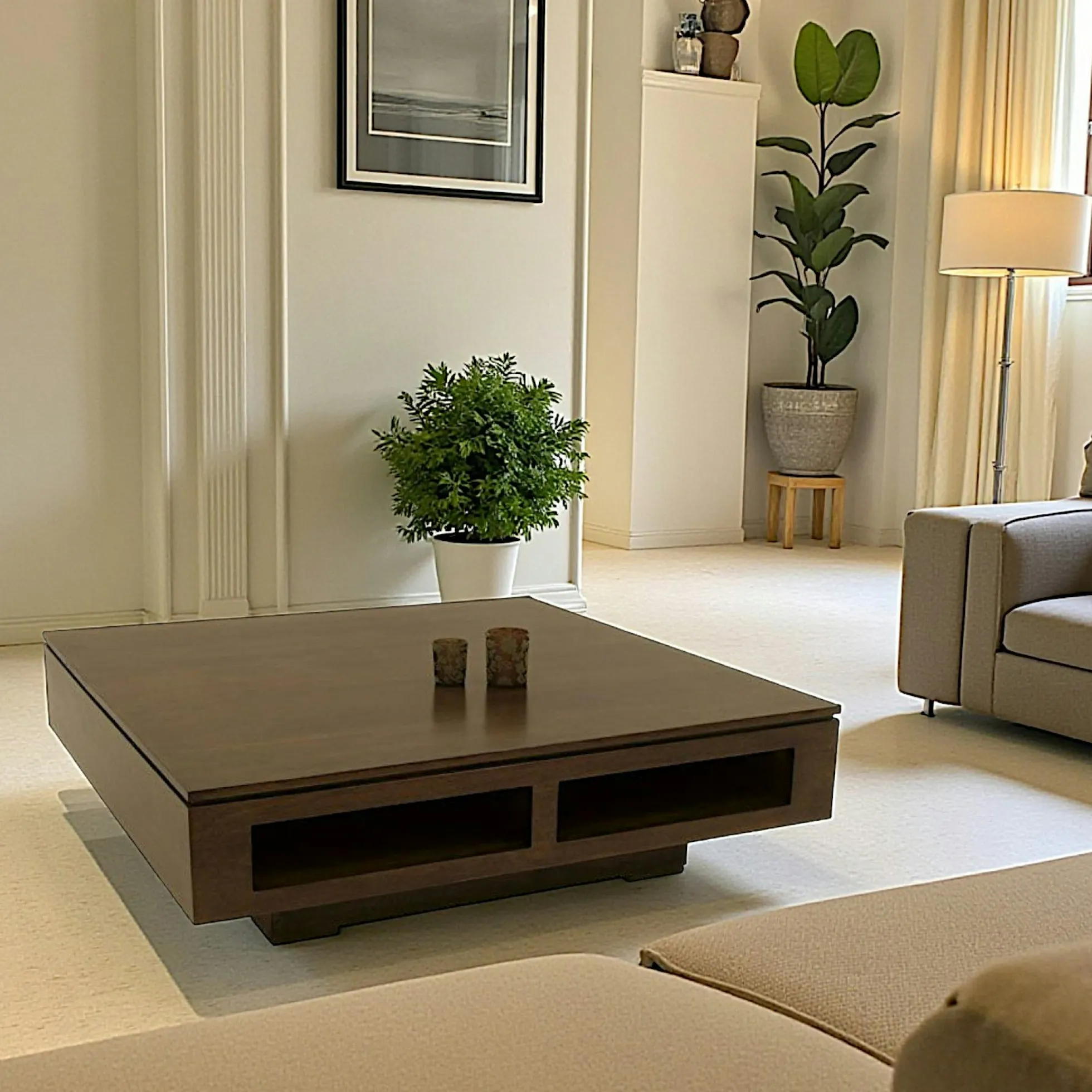 Table basse 1 niche hévéa 100X100cm HELENA