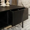 Table basse noire carrée en bois rainuré 2 tiroirs CORTINA