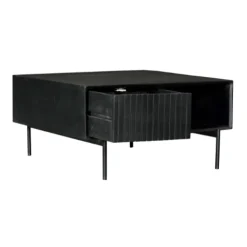 Table basse noire carrée en bois rainuré 2 tiroirs CORTINA