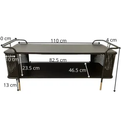 Table basse noire pieds dorés double plateau
