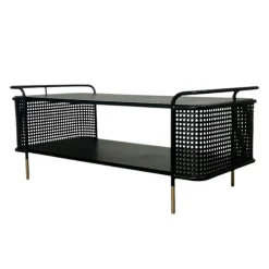 Table basse noire pieds dorés double plateau
