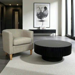 Table basse noire - plateau céramique, bords crantés LOMBARDIE