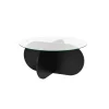 Table basse noire plateau verre – pied croix effet bois SALTA
