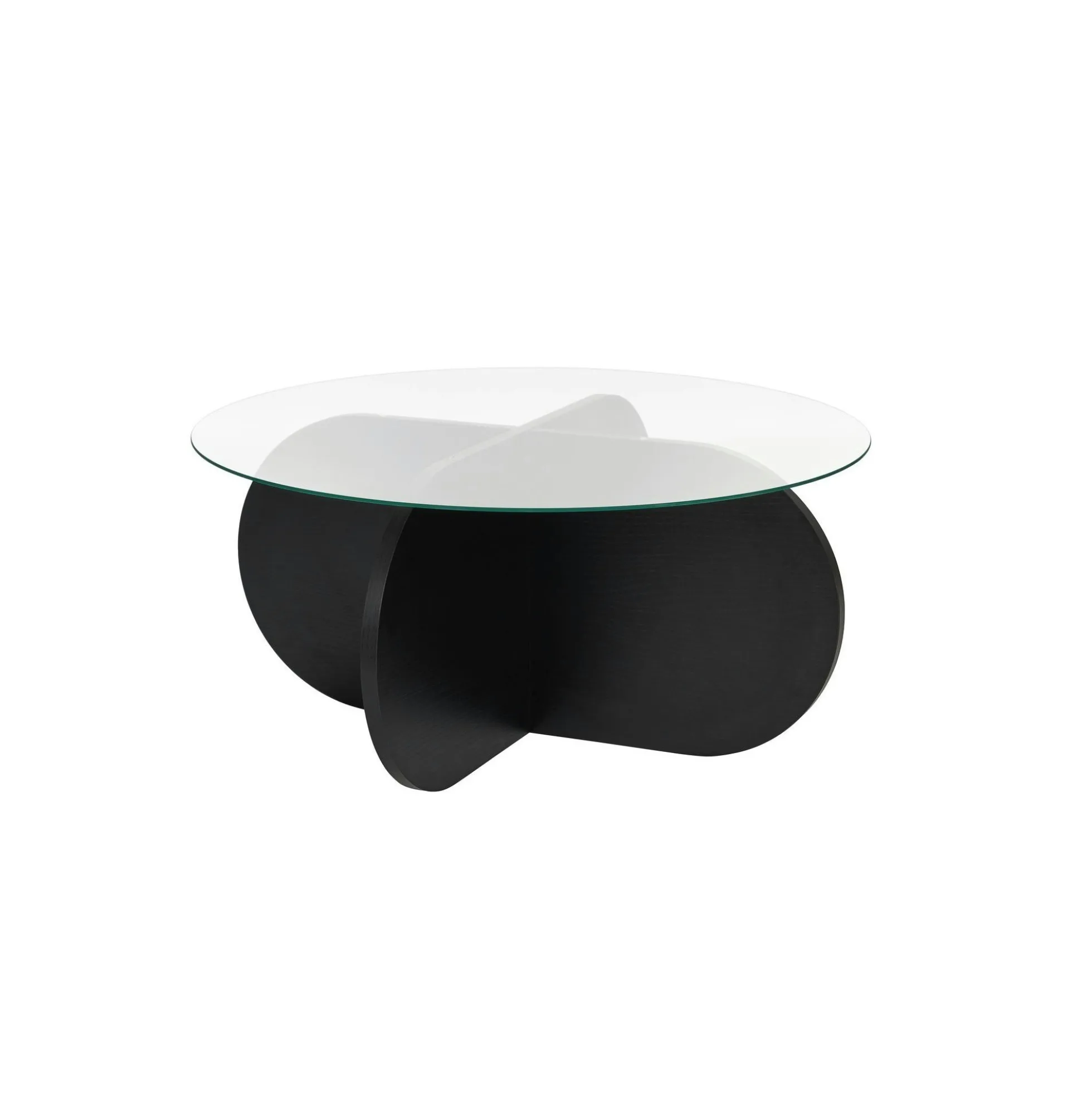 Table basse noire plateau verre – pied croix effet bois SALTA
