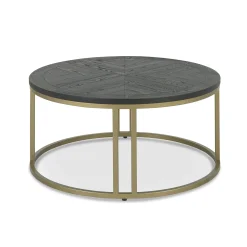 Table basse noire ronde en marqueterie de bois VALLEY