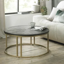 Table basse noire ronde en marqueterie de bois VALLEY