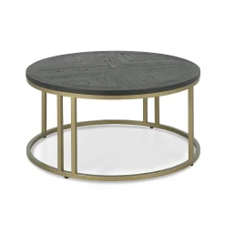 Table basse noire ronde en marqueterie de bois VALLEY