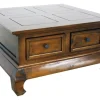 Table basse Opium Hévéa 4 tiroirs et pieds galbés 75x75x39,8cm MAORI