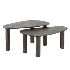 Table basse organique en bois de teck forme galet (lot de 2) YOGY