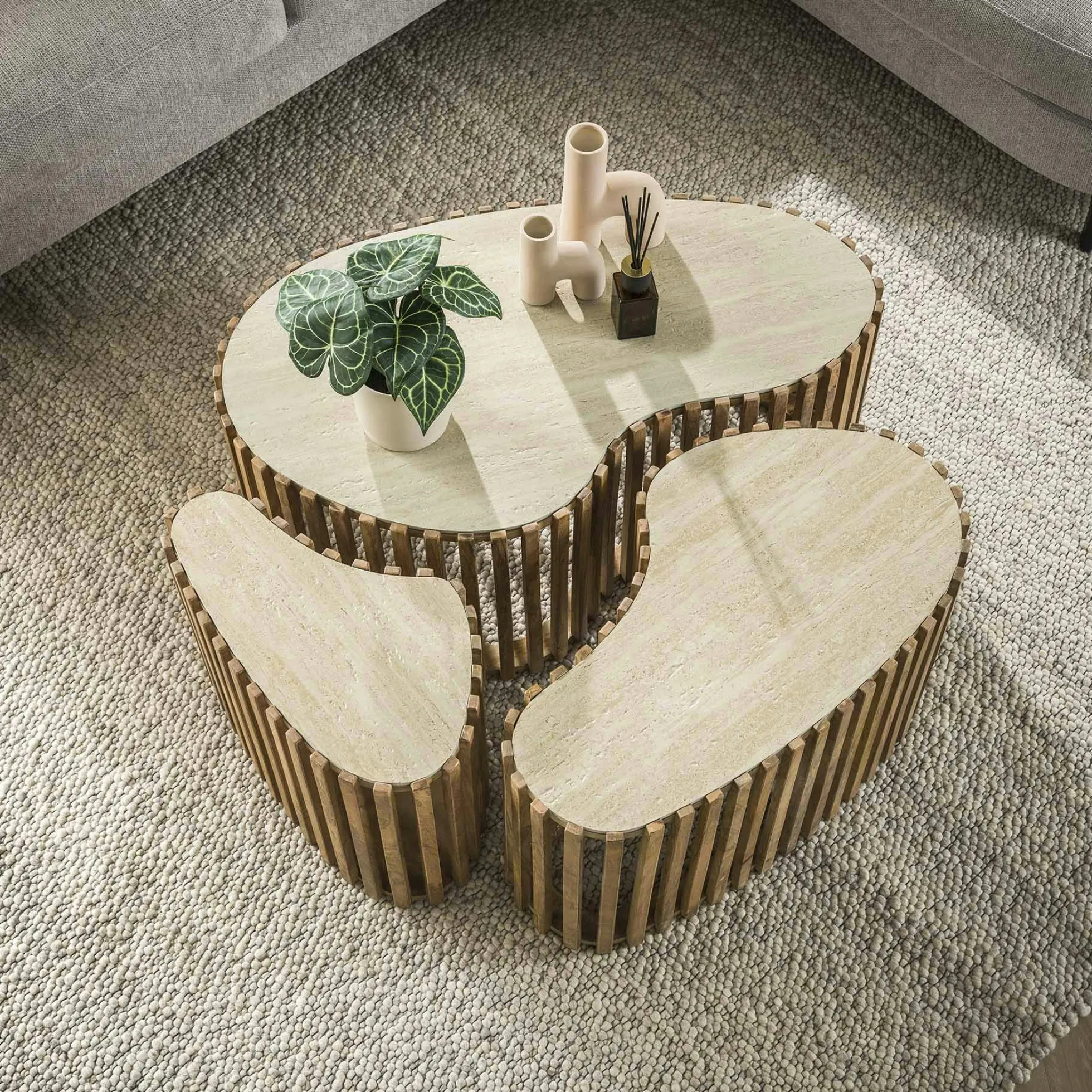 Table basse organique en bois et céramique (lot de 3) ASCOLI