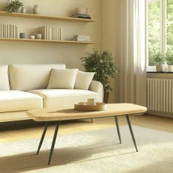 Table basse organique pin et métal vert 120 cm BAGAN