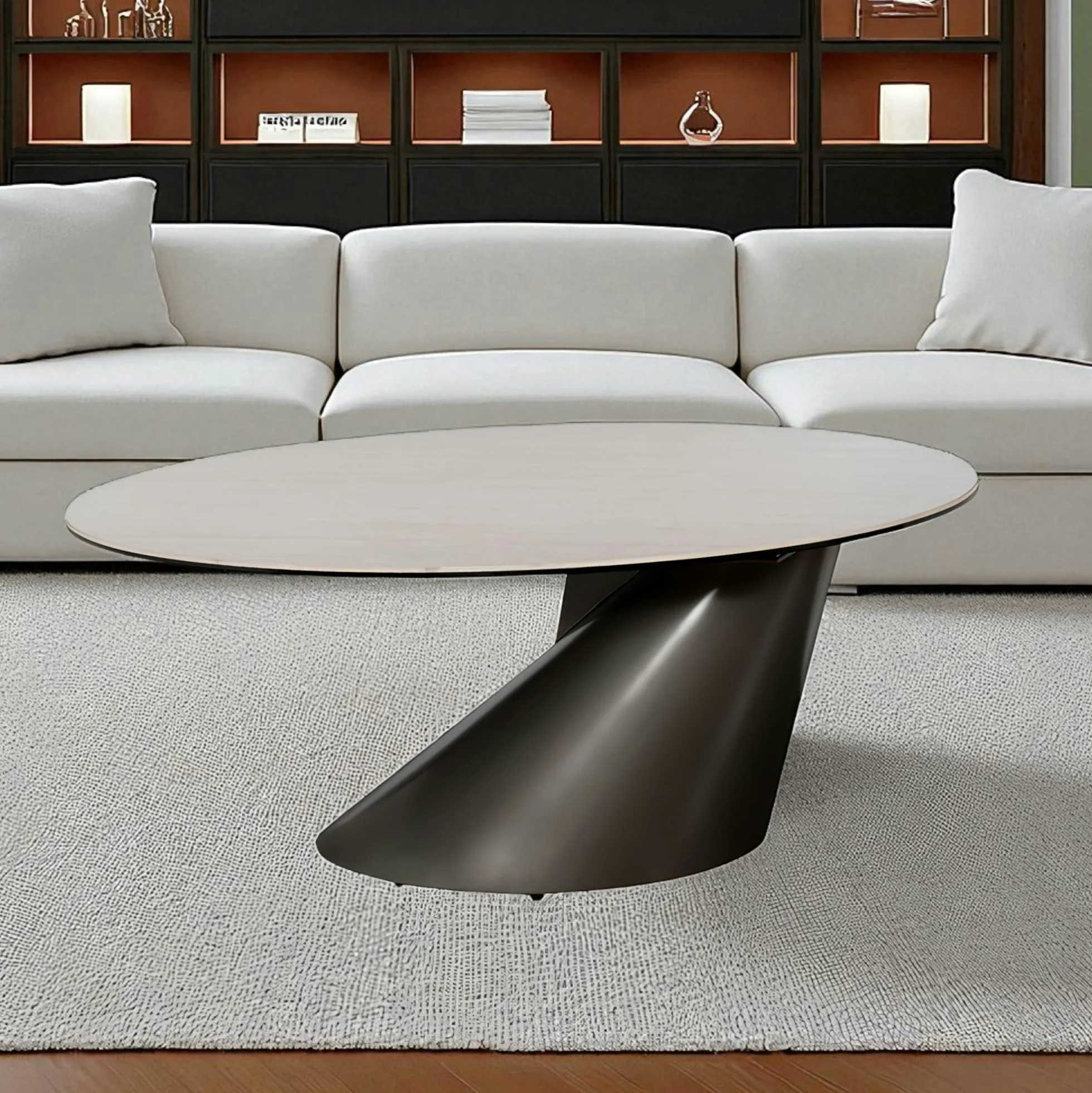 Table basse ovale design en céramique blanche GIULIA
