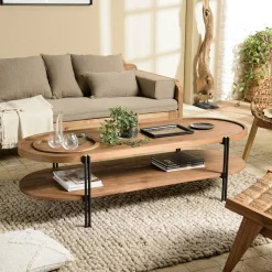 Table basse ovale double plateau en teck recyclé 160 cm SWING