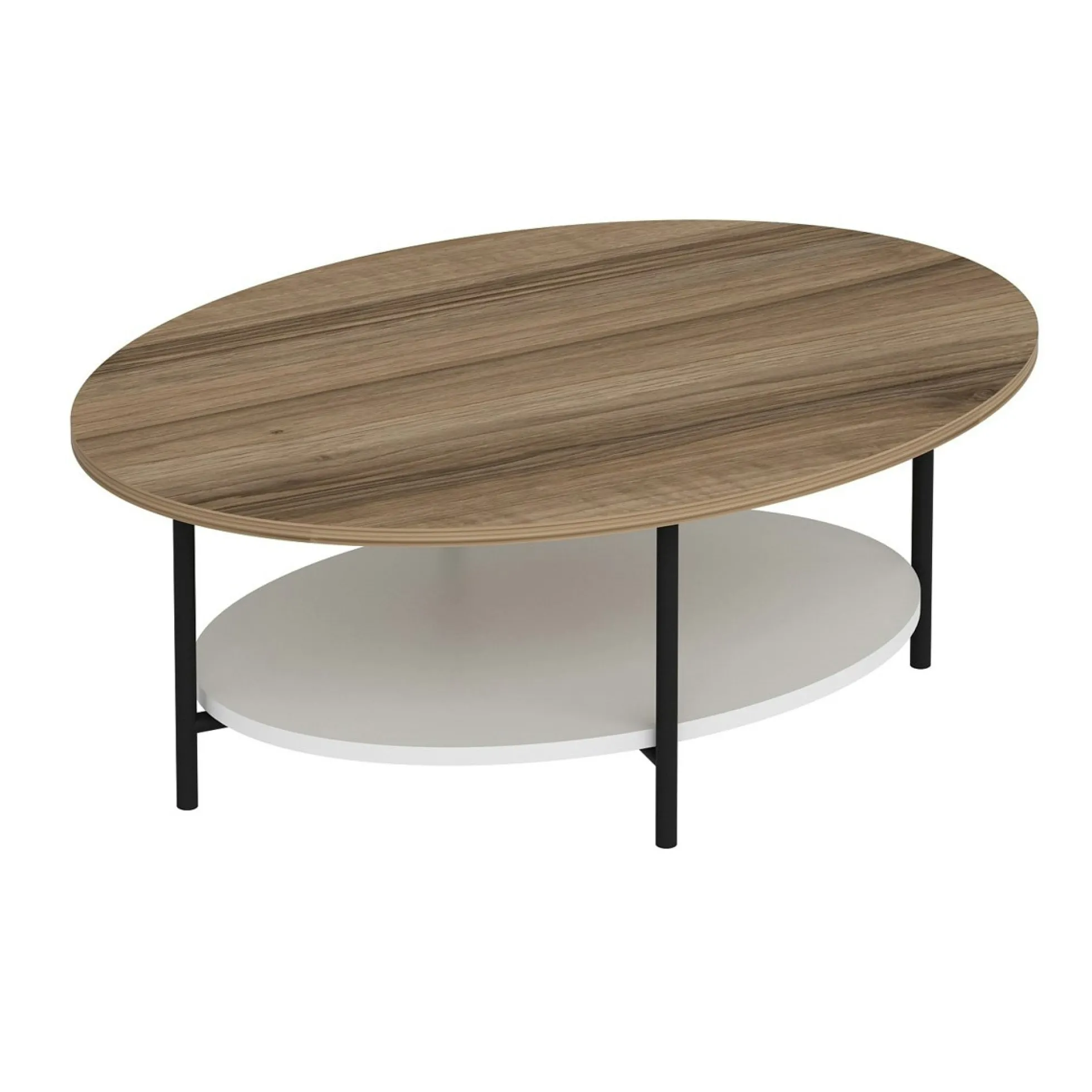 Table basse ovale double plateau effet bois et blanc JENA