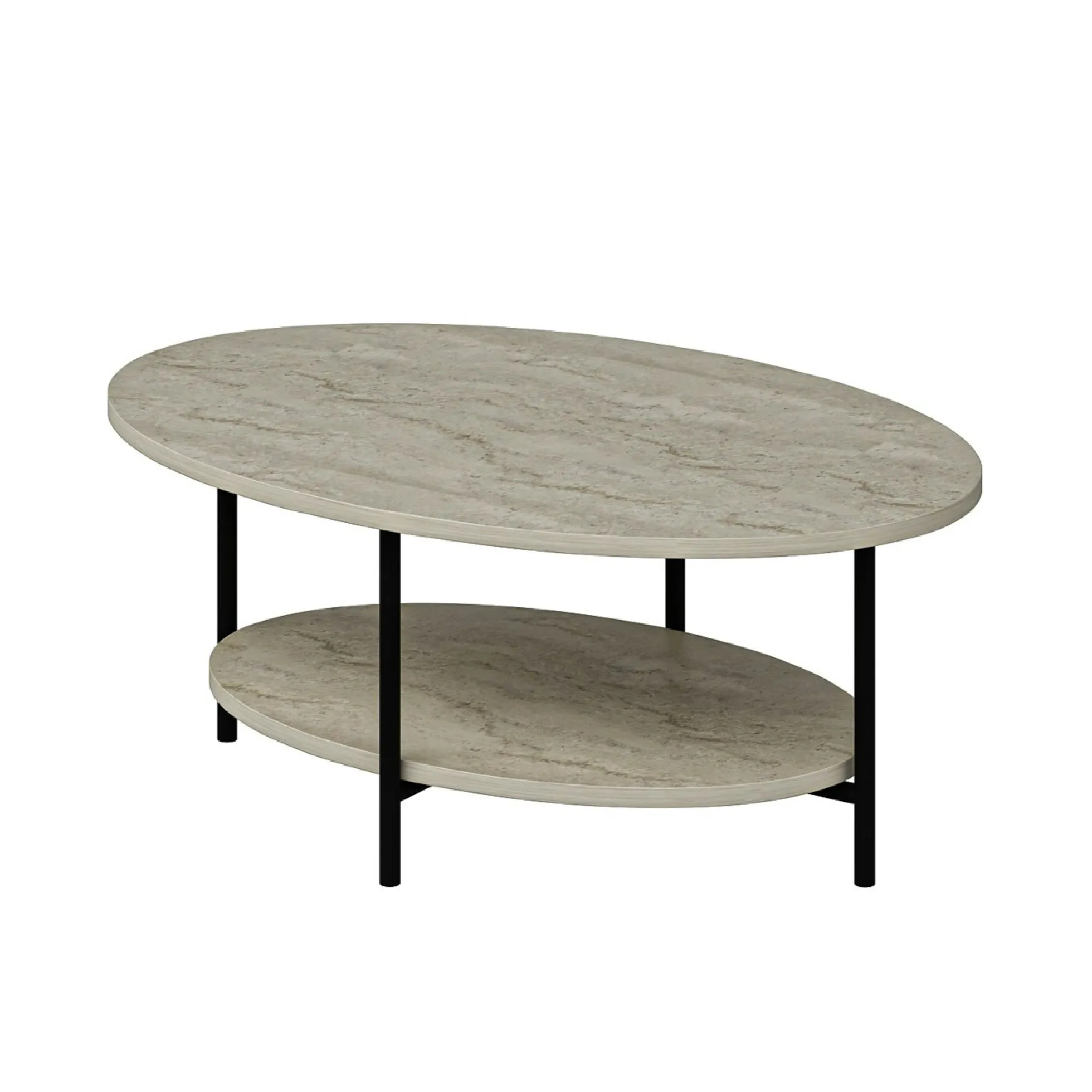 Table basse ovale double plateau effet travertin JENA