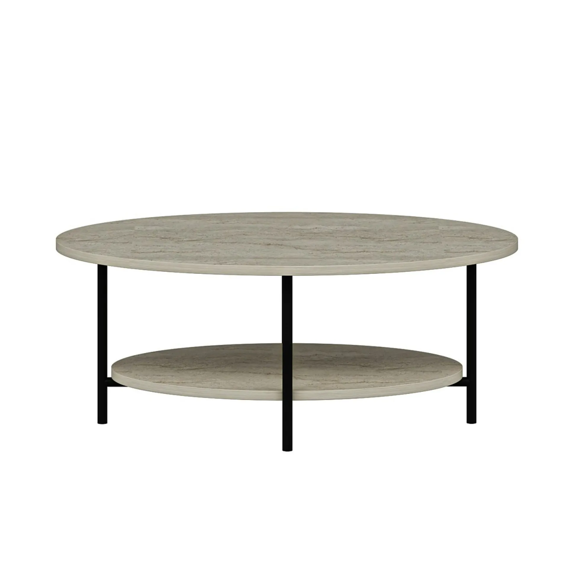 Table basse ovale double plateau effet travertin JENA