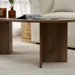 Table basse ovale effet noyer foncé - pieds en V MARFA