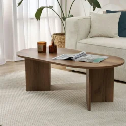 Table basse ovale effet noyer foncé - pieds en V MARFA