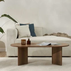 Table basse ovale effet noyer foncé - pieds en V MARFA