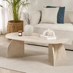 Table basse ovale effet travertin pieds courbes MARFA