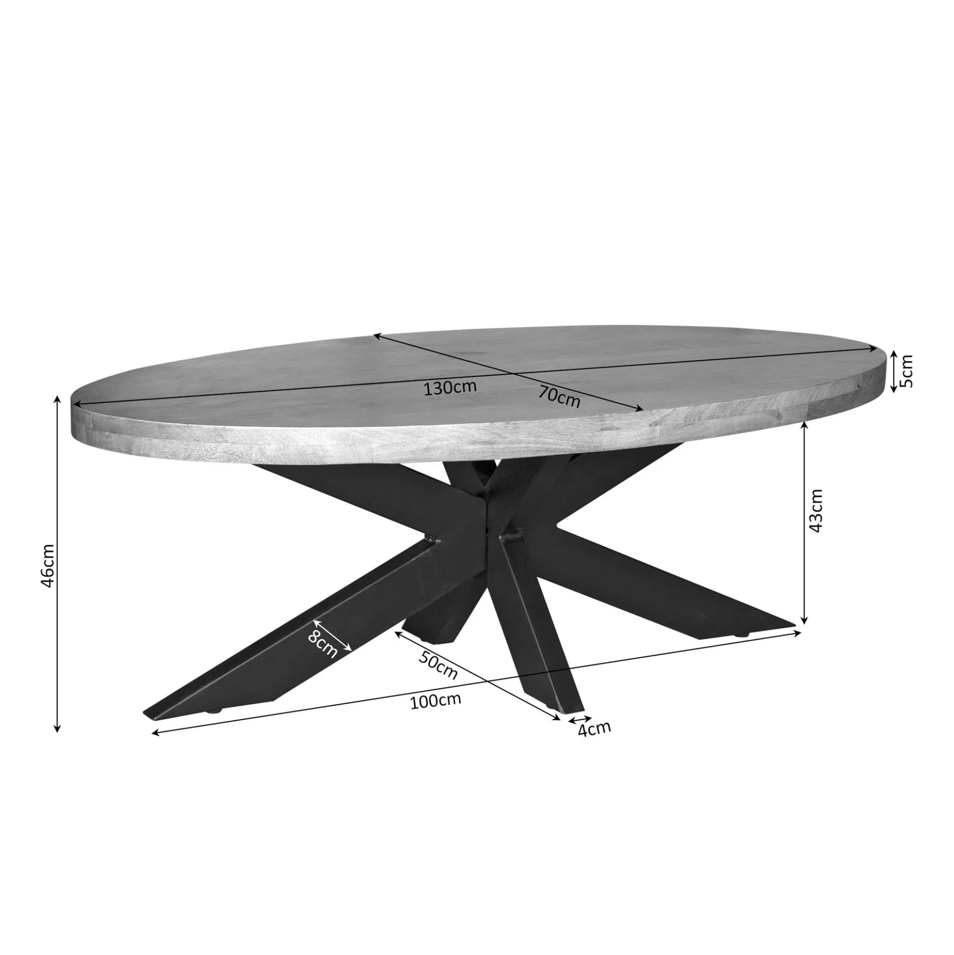 Table basse ovale en bois clair à pied croisé RIVANO