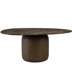 Table basse ovoïde plateau céramique marron pied en manguier TOSCA