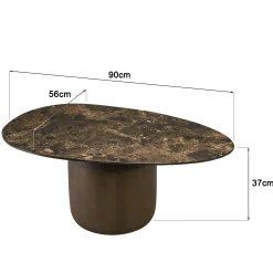 Table basse ovoïde plateau céramique marron pied en manguier TOSCA
