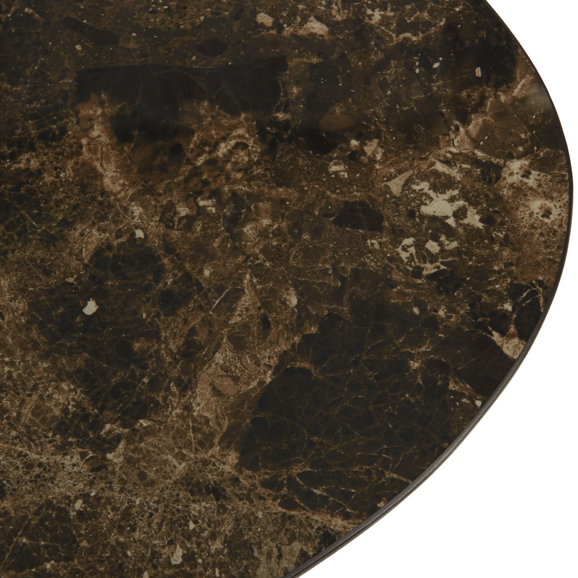 Table basse ovoïde plateau céramique marron pied en manguier TOSCA