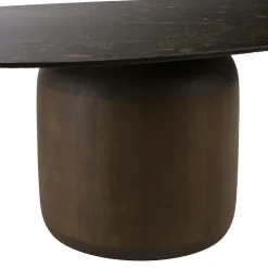Table basse ovoïde plateau céramique marron pied en manguier TOSCA