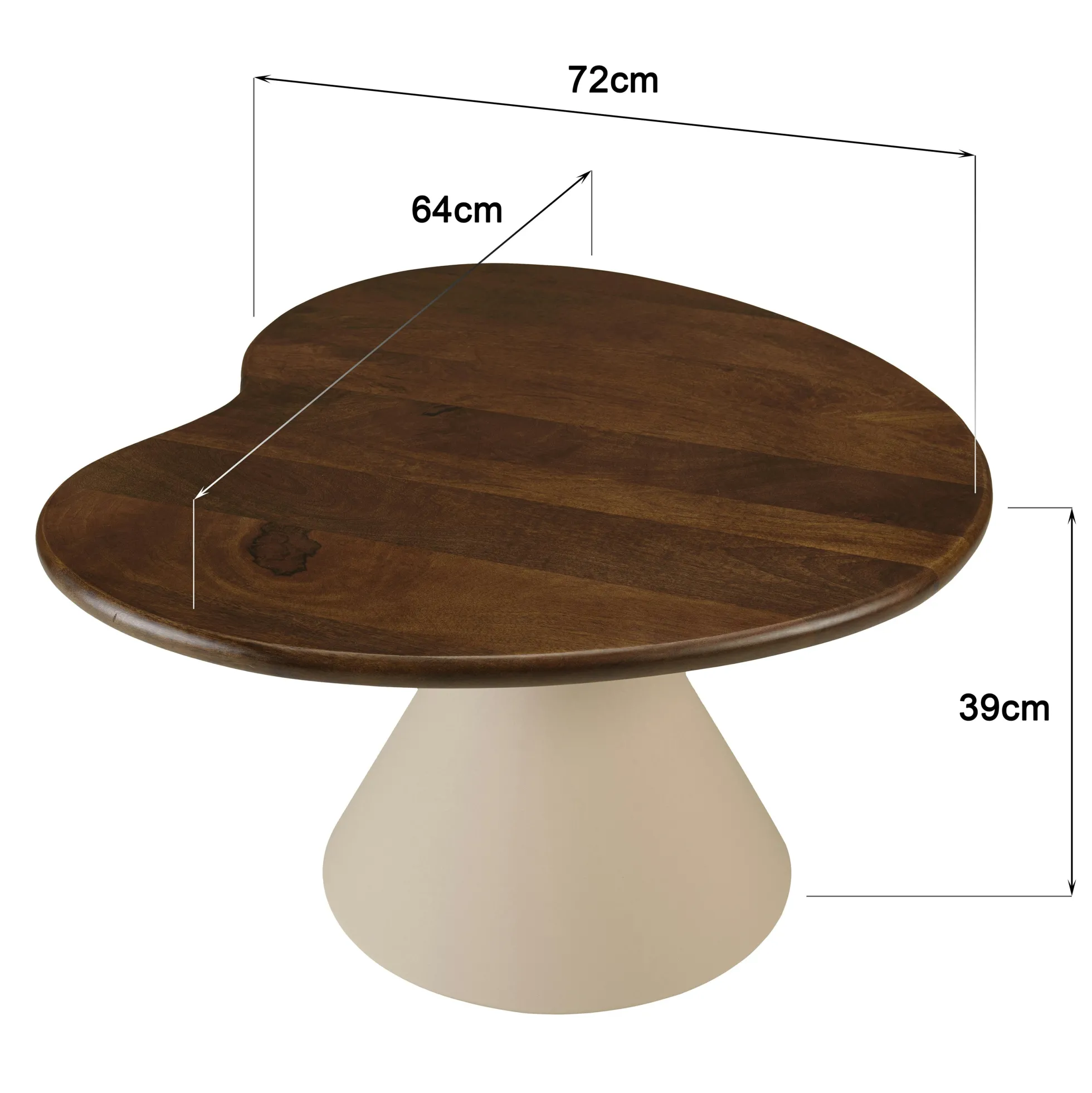 Table basse ovoïde plateau en manguier pied ivoire TOSCA