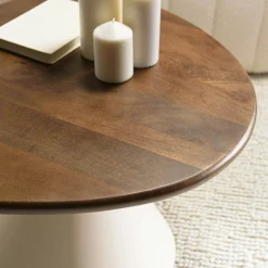 Table basse ovoïde plateau en manguier pied ivoire TOSCA
