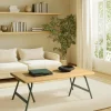 Table basse pieds tréteaux métal vert et pin BAGAN