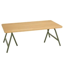 Table basse pieds tréteaux métal vert et pin BAGAN