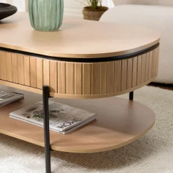 Table basse pin 2 plateaux bords arrondis ALMEIRA