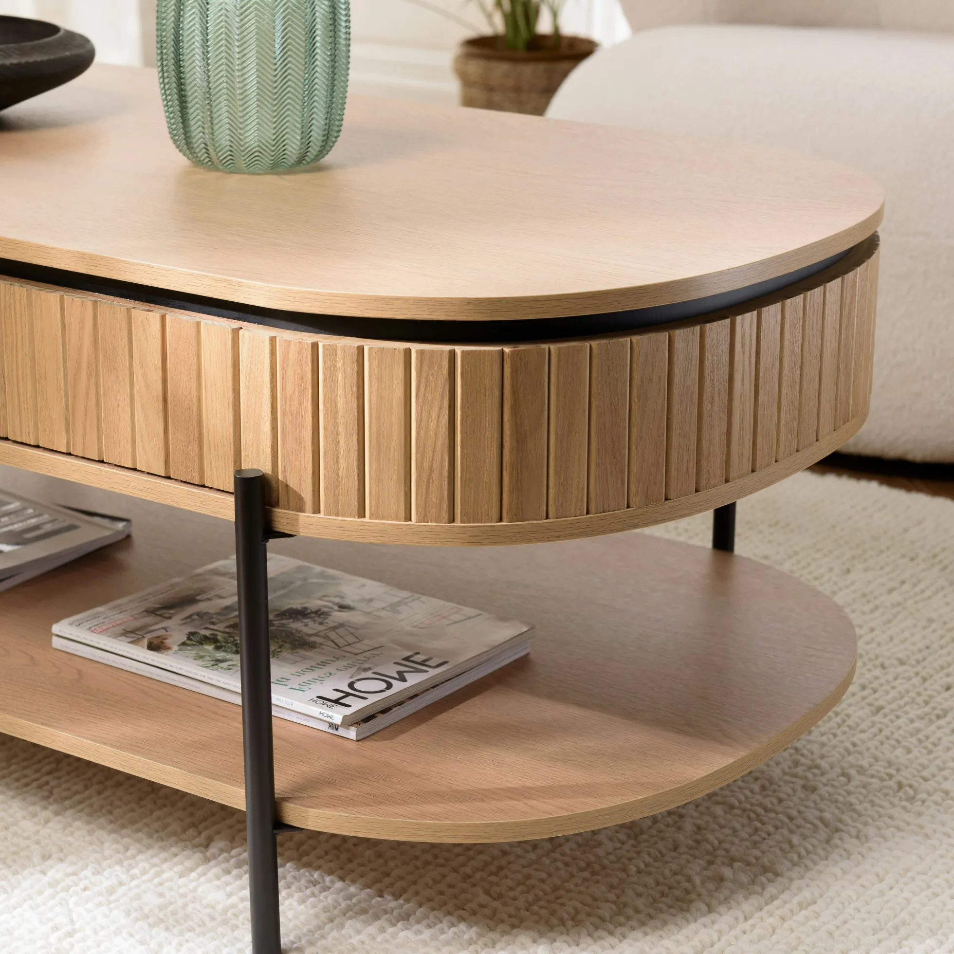 Table basse pin 2 plateaux bords arrondis ALMEIRA