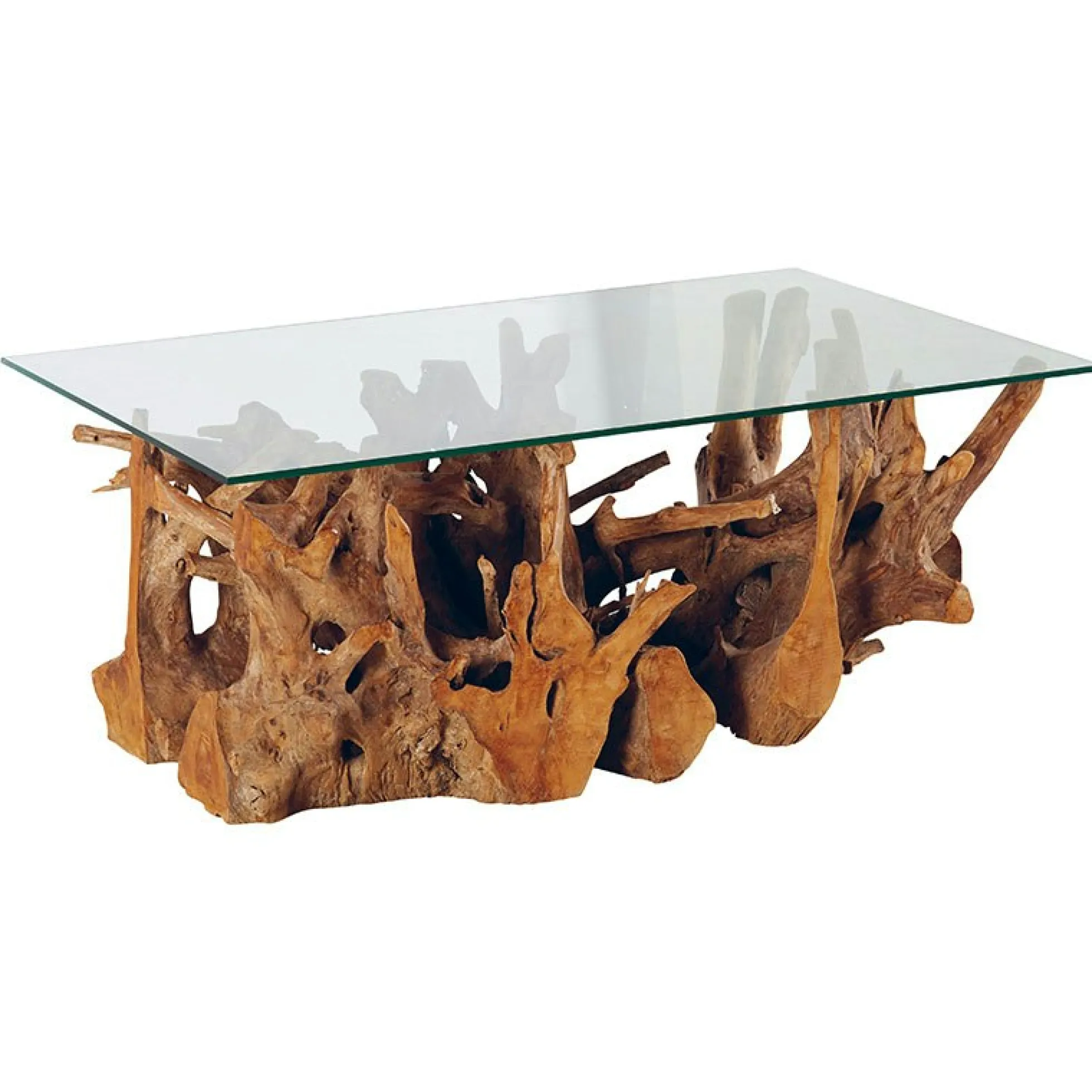 Table basse plateau en verre sur racine de teck ARIZONA