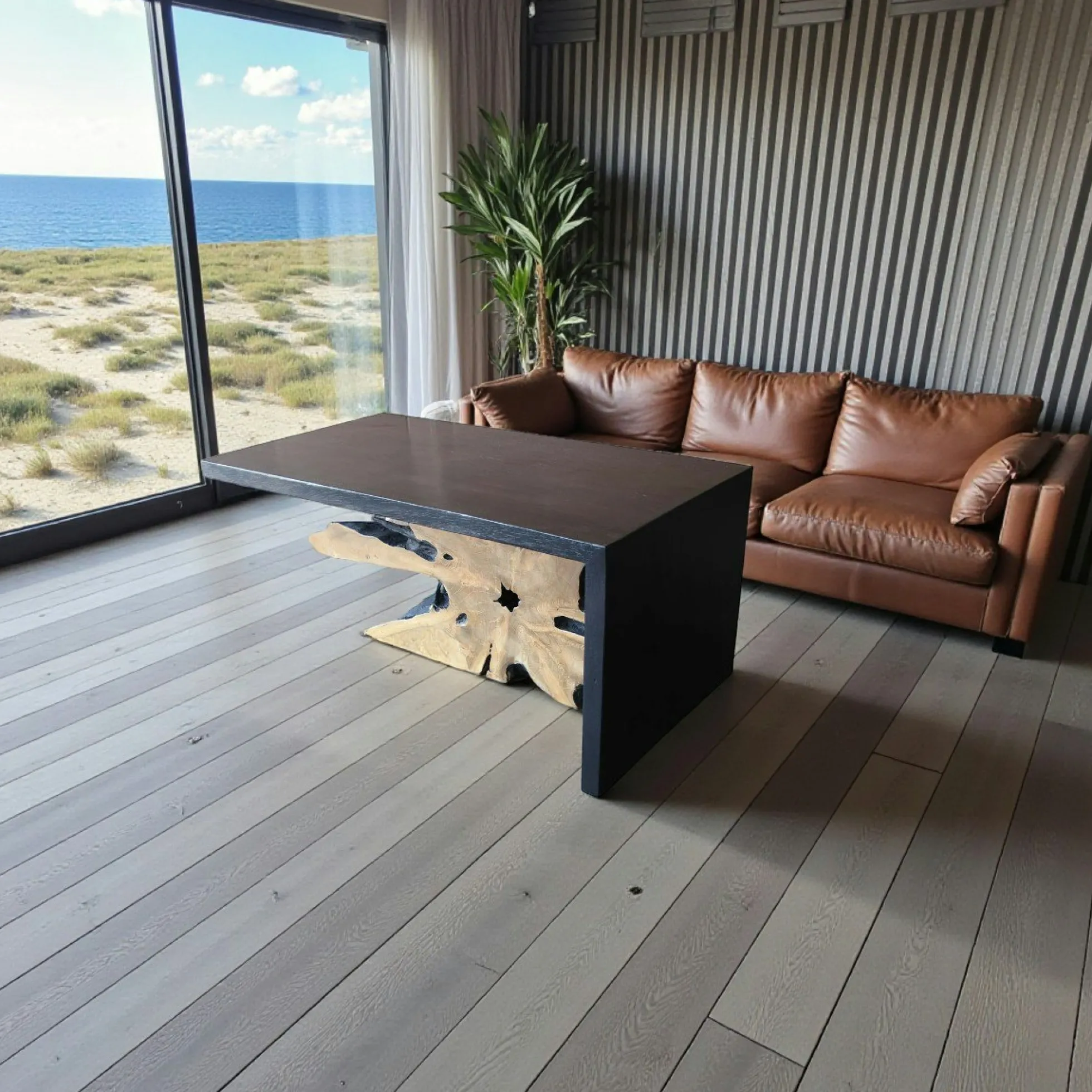 Table basse racine de teck contour bois noir ARIZONA