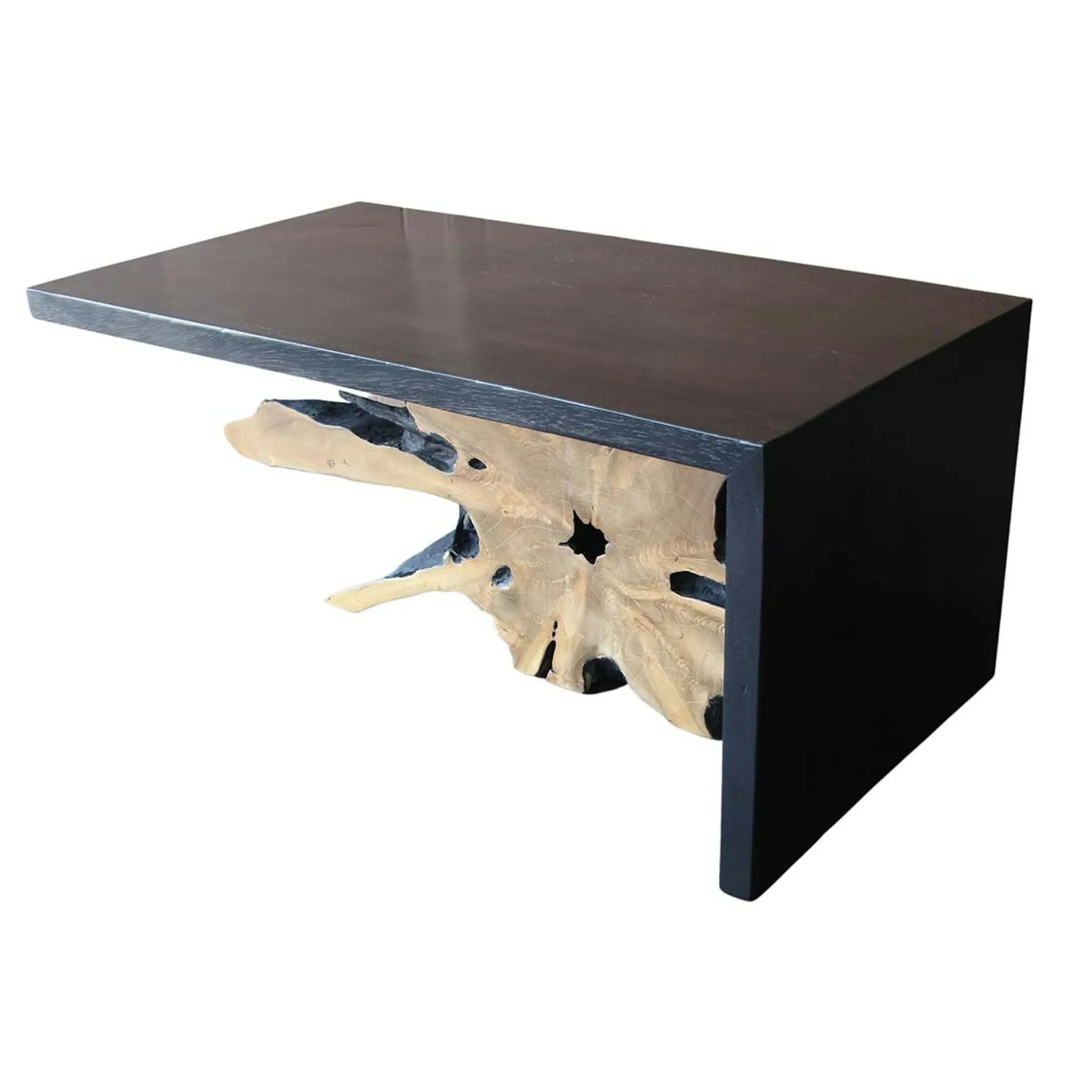 Table basse racine de teck contour bois noir ARIZONA