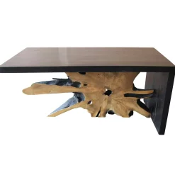 Table basse racine de teck contour bois noir ARIZONA