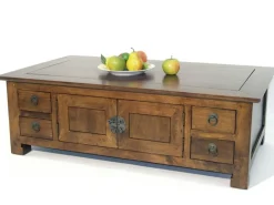 Table basse rectangle avec 4 portes et 8 tiroirs 120x70x40cm MAORI