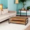 Table basse rectangle bois recyclé double plateaux 120x70 CARAVELLE