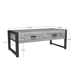 Table basse rectangulaire bois clair métal noir 2 tiroirs MILORA
