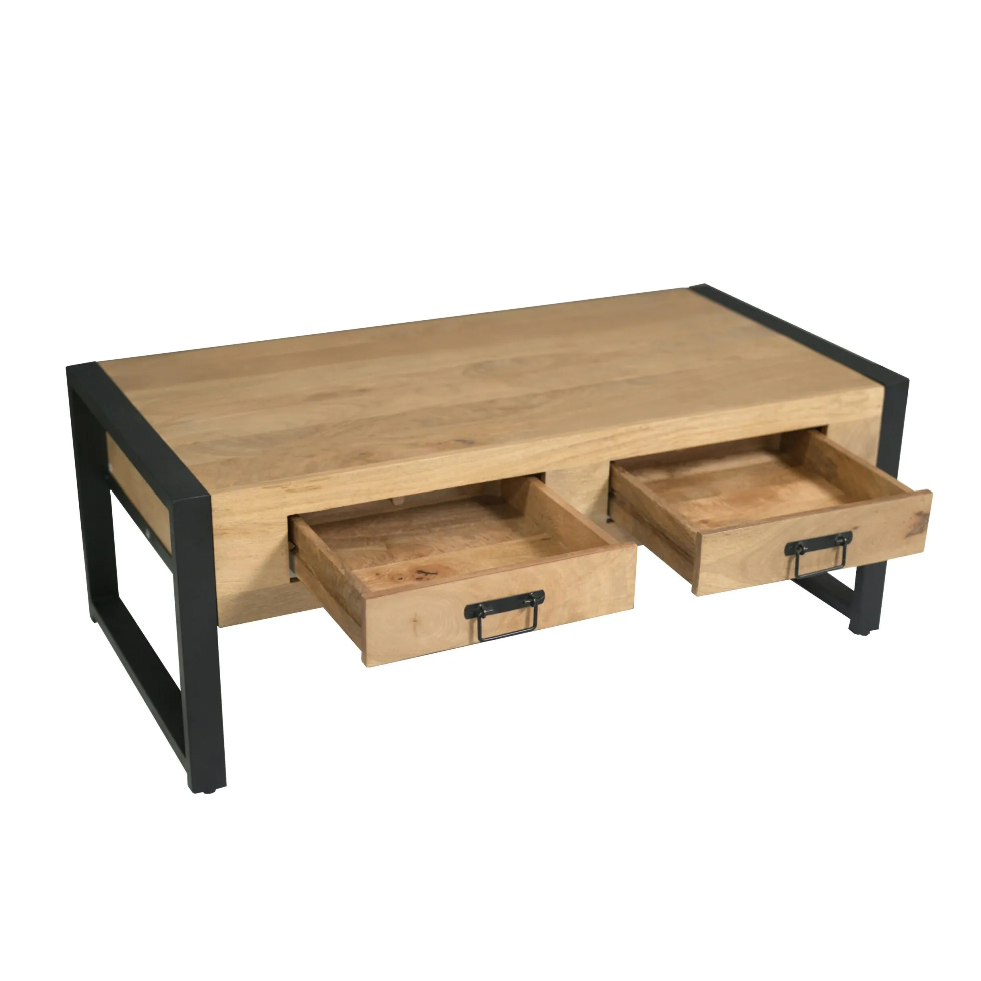 Table basse rectangulaire bois clair métal noir 2 tiroirs MILORA