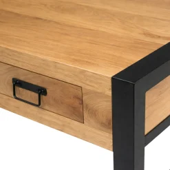 Table basse rectangulaire bois clair métal noir 2 tiroirs MILORA