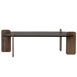 Table basse rectangulaire décor marbré noir et noyer MARFA