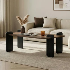 Table basse rectangulaire décor noyer et bois noir MARFA